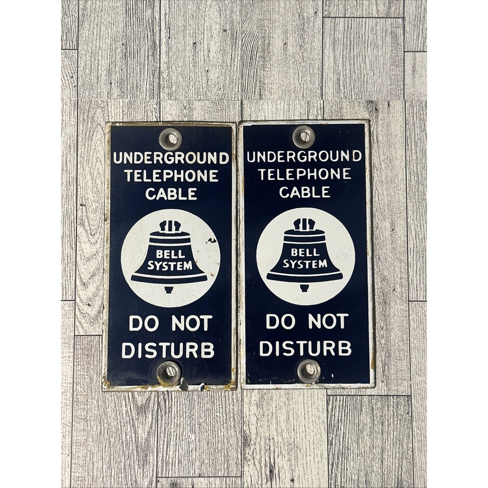 2 Vtg Porcelain Sign Bell System Underground Telephone Cable DO NOT DISTURB Lot